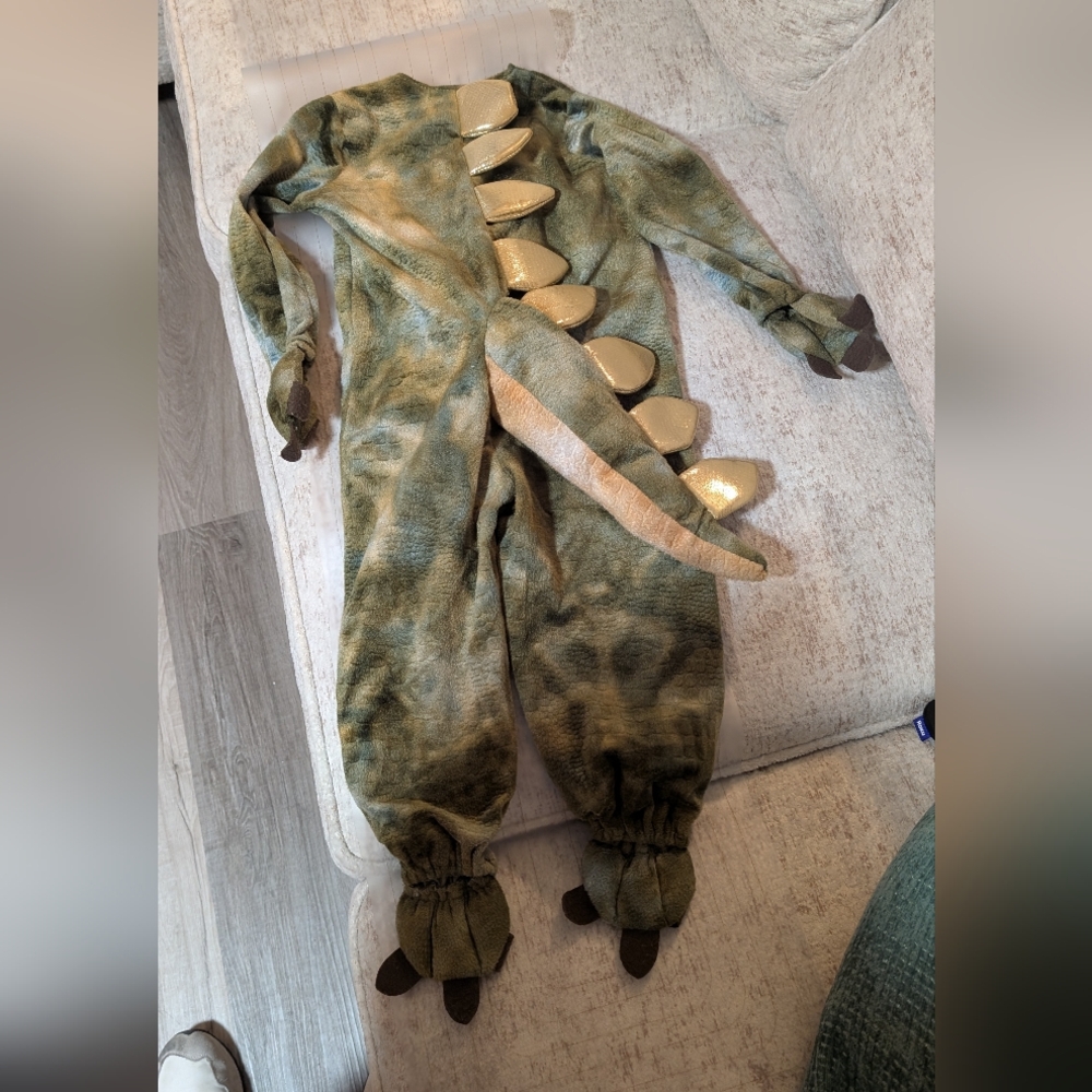 Pottery Barn Green Dinosaur Costume with Gold Spikes